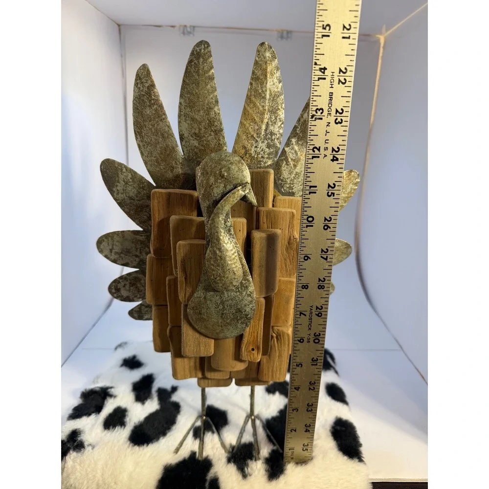 Rustic Wood and Metal Turkey Figurine Thanksgiving Harvest Decor 15 Inch